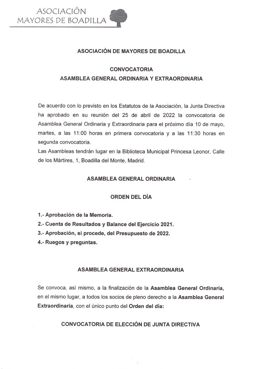 CONVOCATORIA ASAMBLEA GENERAL